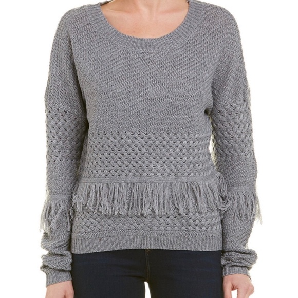 BB Dakota Sweaters - BB DAKOTA GRAY KNIT FRINGE PULLOVER SWEATER, L